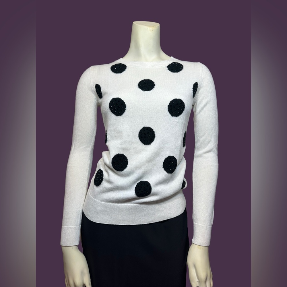 SOLD - Banana Republic Factory White & Black Polka Dot Sweater